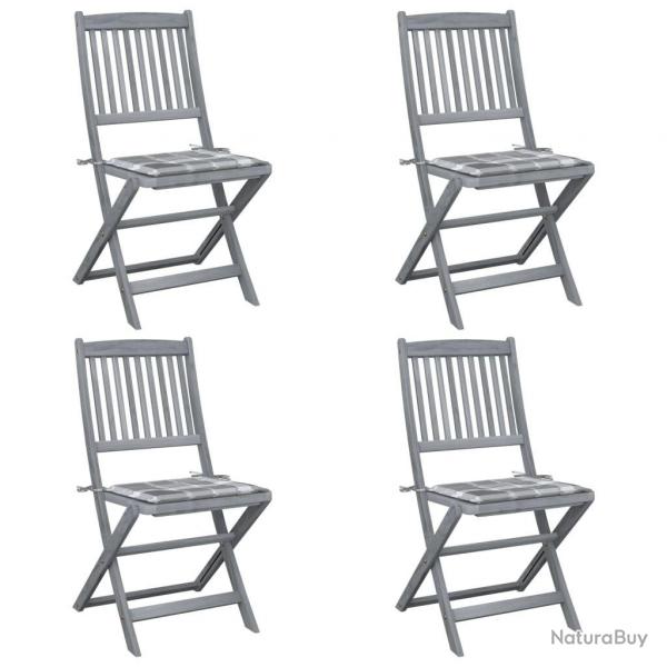 Chaises pliables d'extrieur lot de 4 et coussins Bois d'acacia