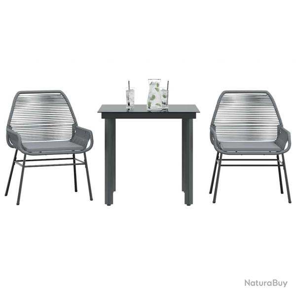 Ensemble  manger jardin coussins 3 pcs gris poly rotin verre