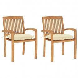 Chaises de jardin lot de 2 et coussins blanc crème Bois de teck