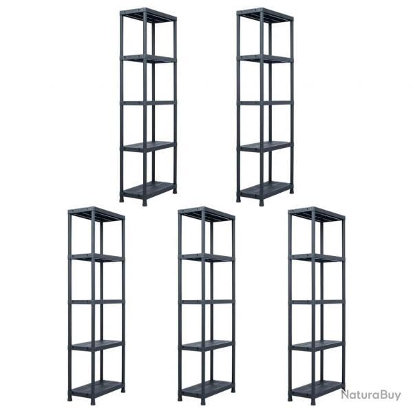 tagres de rangement 5 pcs Noir 125 kg 60x30x180 cm Plastique
