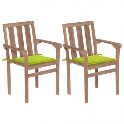 Chaises de jardin lot de 2 avec coussins vert vif Bois de teck