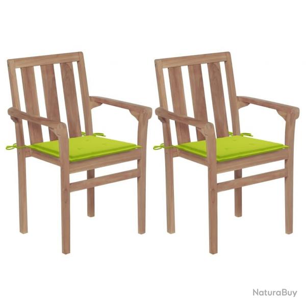 Chaises de jardin lot de 2 avec coussins vert vif Bois de teck