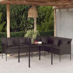 Canapé de jardin en forme de L et coussins noir résine tressée