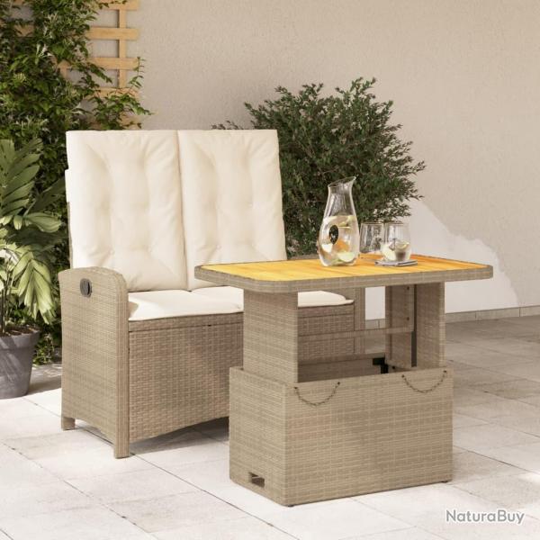 Ensemble  manger de jardin et coussins 2 pcs beige poly rotin