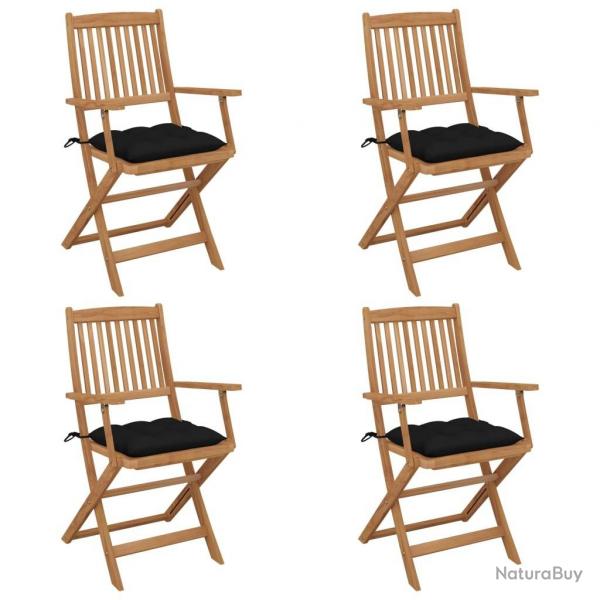Chaises pliables de jardin lot de 4 avec coussins Bois d'acacia