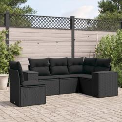 Salon de jardin 5 pcs avec coussins noir résine tressée