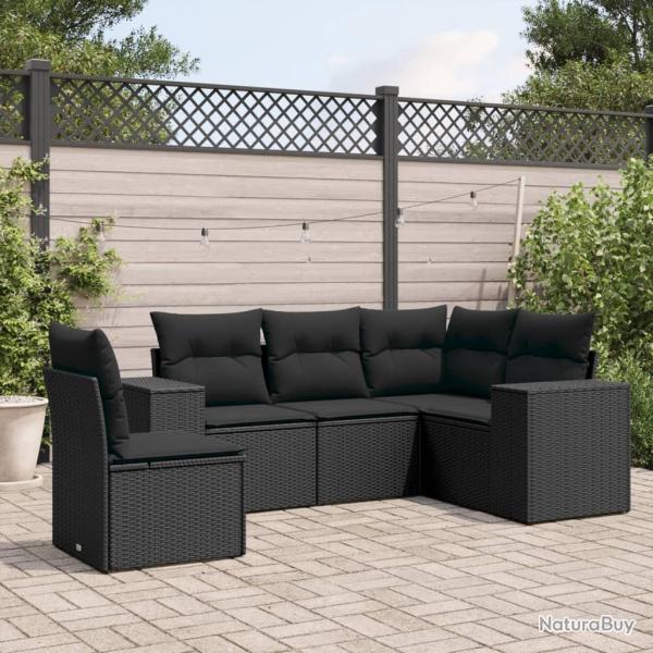 Salon de jardin 5 pcs avec coussins noir rsine tresse