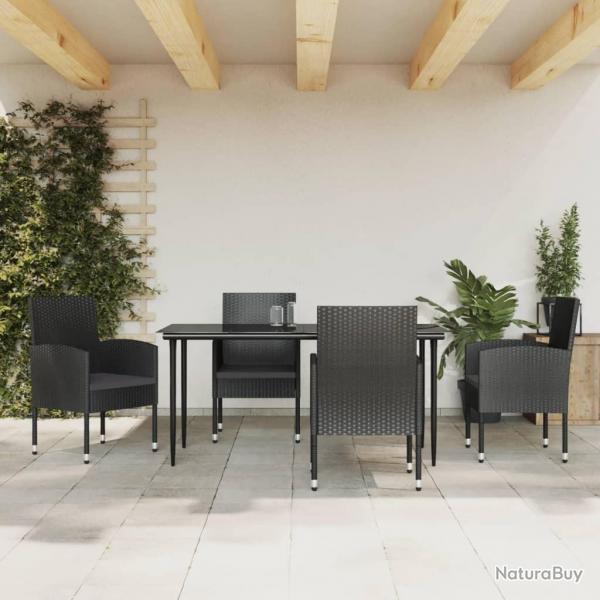 Ensemble  manger de jardin 5 pcs noir rsine tresse et acier