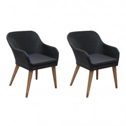Chaises d'extérieur lot de 2 avec coussins Résine tressée Noir