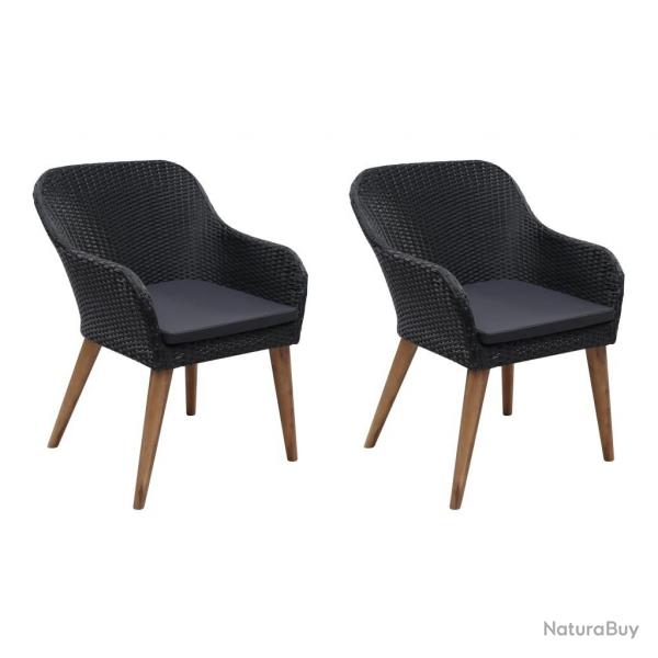 Chaises d'extrieur lot de 2 avec coussins Rsine tresse Noir