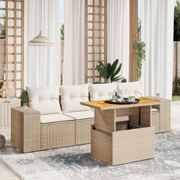 Salon de jardin avec coussins 5 pcs beige rsine tresse