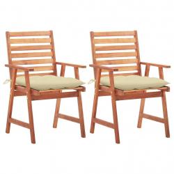 Chaises à manger d'extérieur lot de 2 et coussins Acacia massif