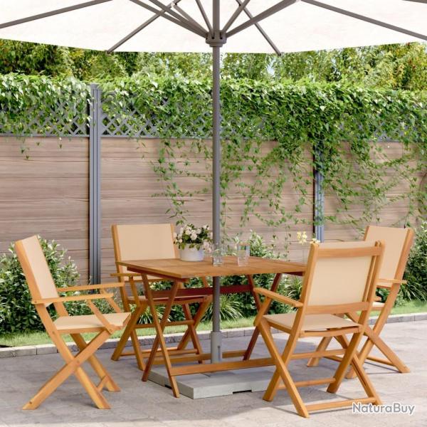Ensemble  manger de jardin 5 pcs beige tissu et bois massif
