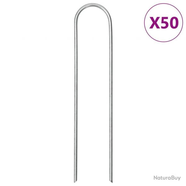 Piquets de sol en forme de U 50 pcs 15x3,5 cm acier galvanis