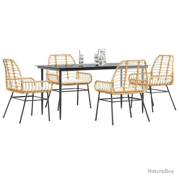 Ensemble  manger jardin coussins 5pcs marron poly rotin verre