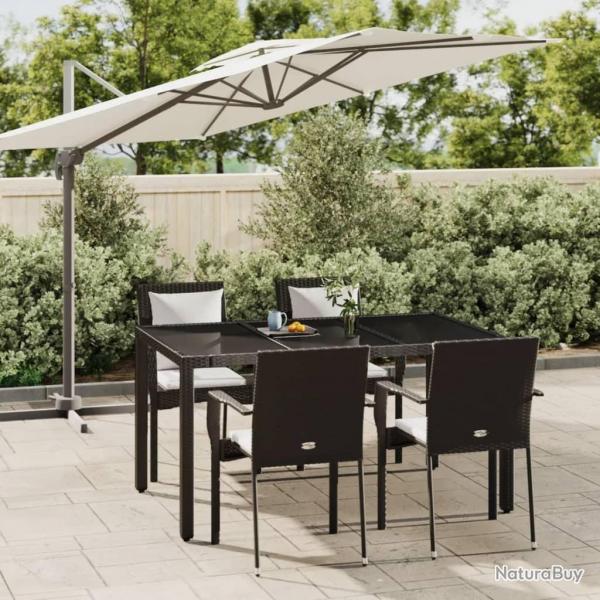 Ensemble  manger de jardin coussins 5pcs Noir Rsine tresse
