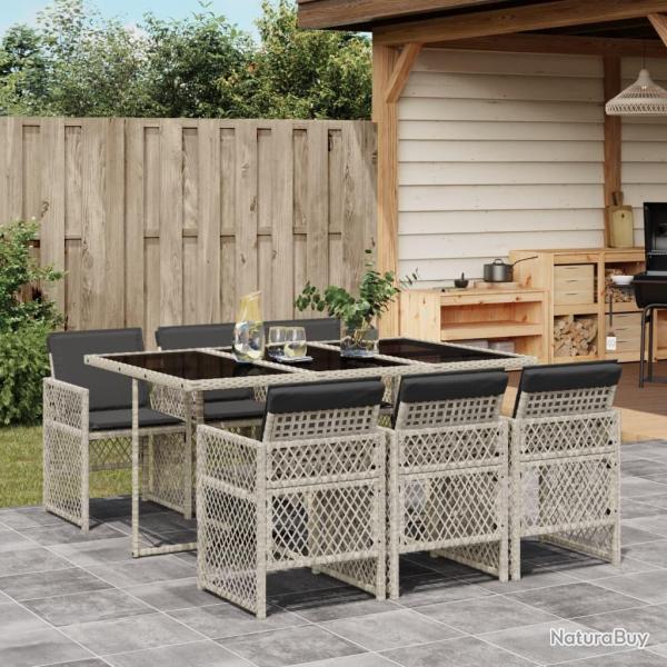 Ensemble  manger de jardin et coussins 7 pcs gris clair rotin