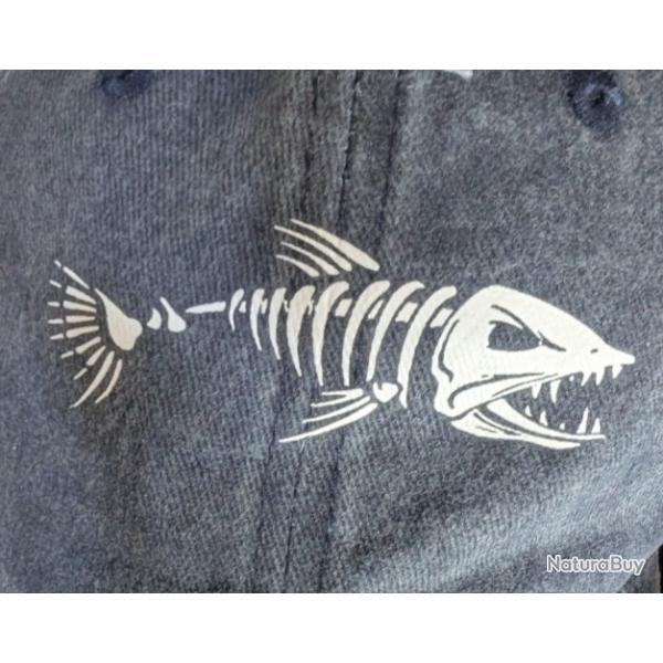 CASQUETTE TYPE JEAN PECHEUR SQUELETTE POISSON REGLABLE MIXTE HOMME FEMME
