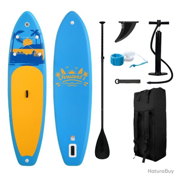 Planche de Paddle Gonflable SUP 350lbs - Accessoires Complets Lger 7kg Yoga Randonne Bleu/Jaune