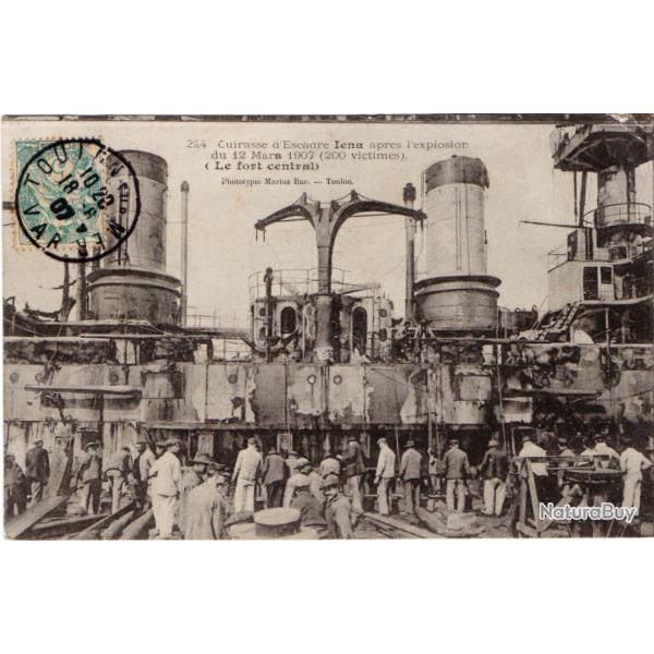 CPA- Marine Militaire -  Le Cuirass INA aprs l'explosion du 12 mars 1907 - Le Fort central N3062