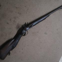 Fusil juxtaposé à silex d'époque à poudre noire crosse gravée cal 15 mm Ref @