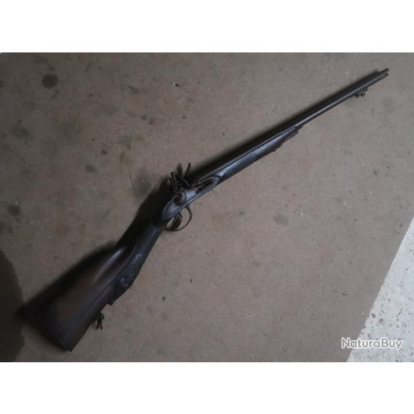Fusil juxtapos  silex d'poque  poudre noire crosse grave cal 15 mm Ref @
