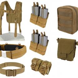 Lot NEUF ceinture tactique + harnais + poches Coyote CONDOR