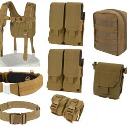 Lot NEUF ceinture tactique + harnais + poches CONDOR Coyote