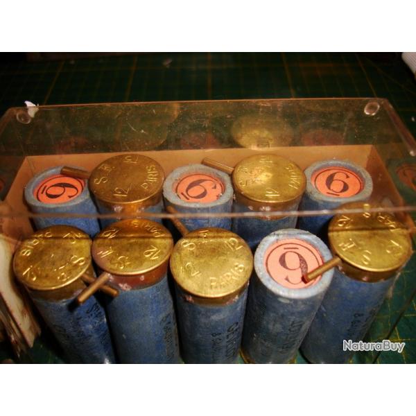 LOT DE 10 CARTOUCHES A BROCHE CAL 12 CHARGER PLOMBS DE6
