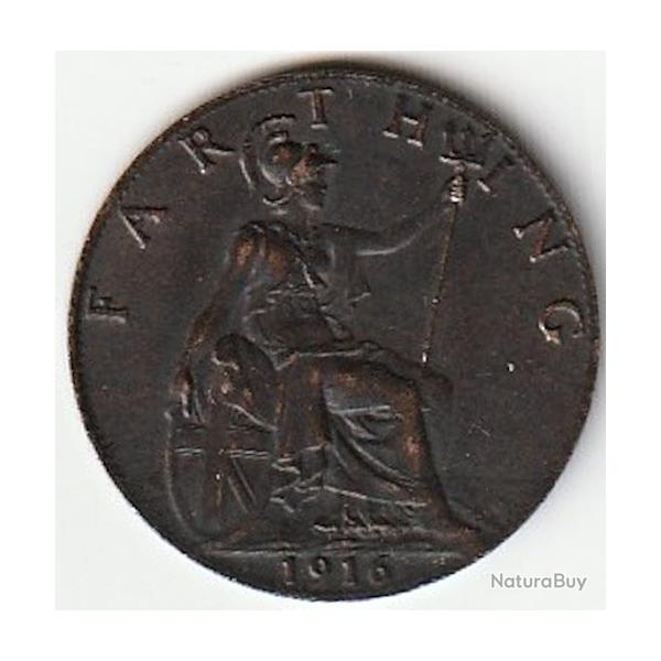 Pice de Monnaie Angleterre 1 farthing George V 1re effigie 1916