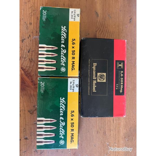 58 Munitions 5.6x50R Magnum Rws et Sellier & Bellot