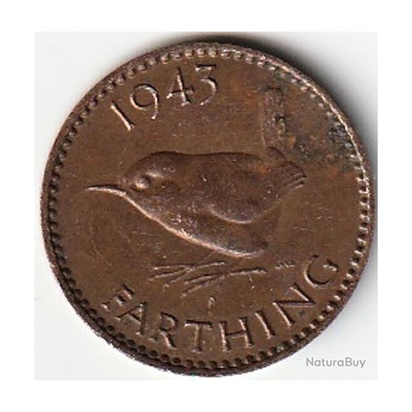 Pice de Monnaie Angleterre 1 farthing George VI avec "IND:IMP." 1943