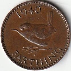 Pièce de Monnaie Angleterre 1 farthing George VI avec "IND:IMP." 1940