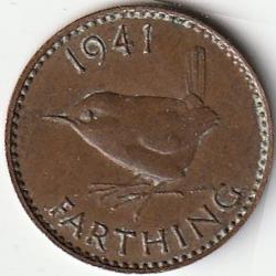 Pièce de Monnaie Angleterre 1 farthing George VI avec "IND:IMP." 1941