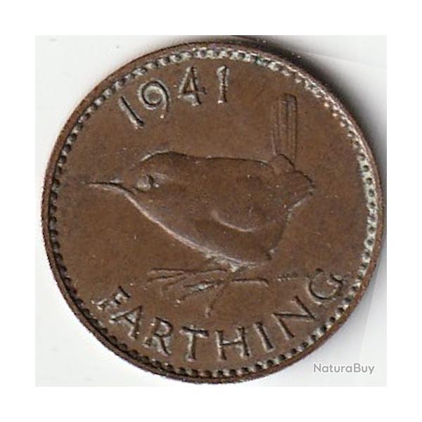 Pice de Monnaie Angleterre 1 farthing George VI avec "IND:IMP." 1941