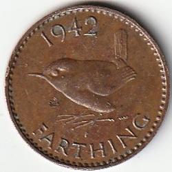 Pièce de Monnaie Angleterre 1 farthing George VI avec "IND:IMP." 1942
