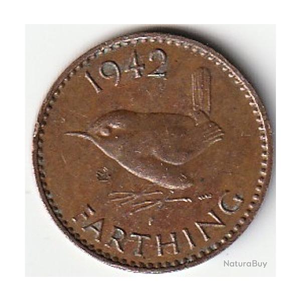 Pice de Monnaie Angleterre 1 farthing George VI avec "IND:IMP." 1942