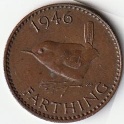 Pièce de Monnaie Angleterre 1 farthing George VI avec "IND:IMP." 1946