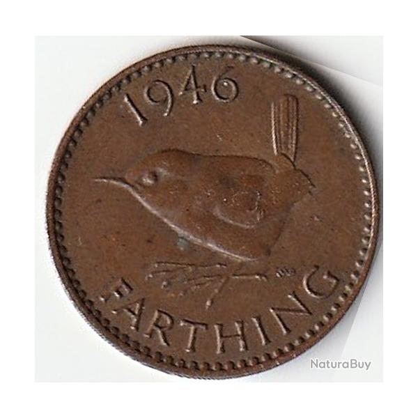 Pice de Monnaie Angleterre 1 farthing George VI avec "IND:IMP." 1946
