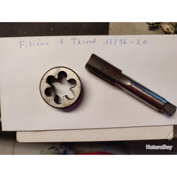 Filire  + taraud 13/16-20  ,pour filetage de canon surpresseur et silencieux USA