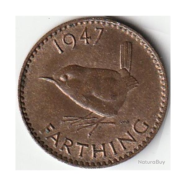 Pice de Monnaie Angleterre 1 farthing George VI avec "IND:IMP." 1947