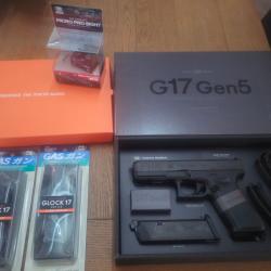 Pack Glock 17 Gen 5 Mos tokyo Marui+2 chargeurs+Micro-prosight marui NEUF