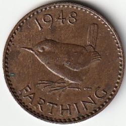 Pièce de Monnaie Angleterre 1 farthing George VI avec "IND:IMP." 1948