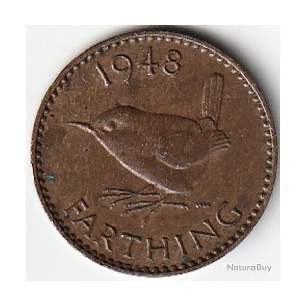 Pice de Monnaie Angleterre 1 farthing George VI avec "IND:IMP." 1948