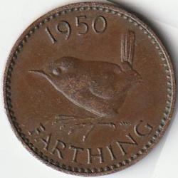 Pièce de Monnaie Angleterre 1 farthing George VI sans "IND:IMP." 1950
