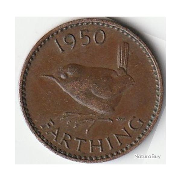 Pice de Monnaie Angleterre 1 farthing George VI sans "IND:IMP." 1950
