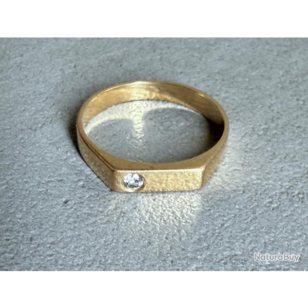 Chevalire homme - or massif 18 carats et diamant - bague - taille 61