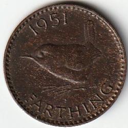 Pièce de Monnaie Angleterre 1 farthing George VI sans "IND:IMP." 1951