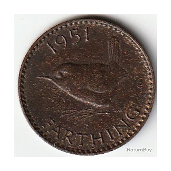 Pice de Monnaie Angleterre 1 farthing George VI sans "IND:IMP." 1951