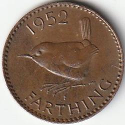 Pièce de Monnaie Angleterre 1 farthing George VI sans "IND:IMP." 1952